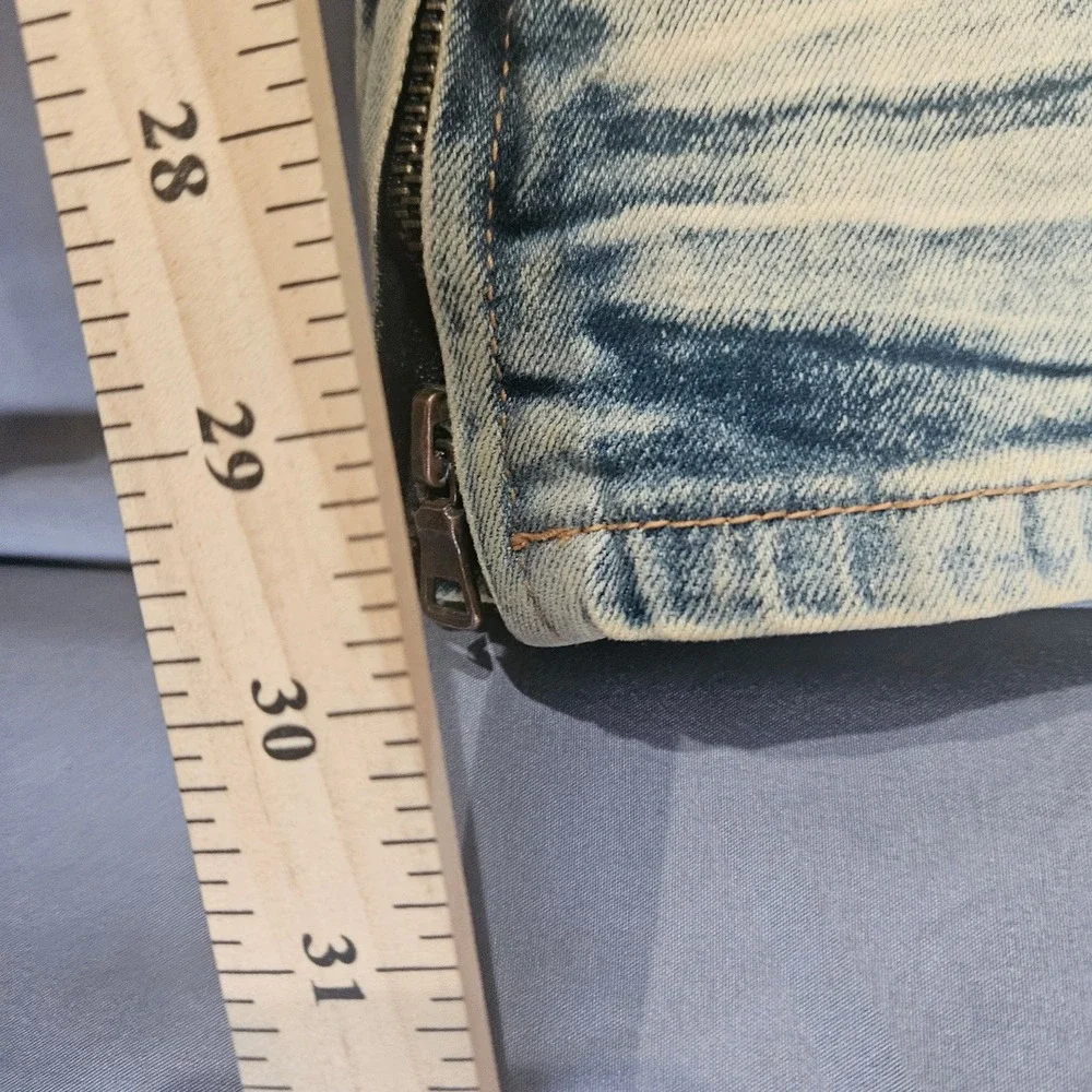 FWRD Denim Jeans Mens 34 Blue Excellent Acid Wash Distressed Zipper Ankle Slim